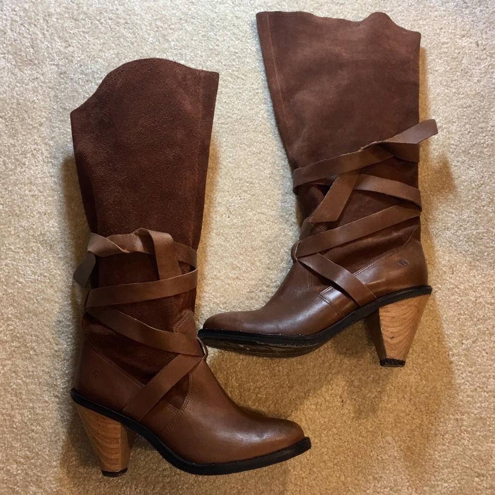 Report Flora Lace Up Suede Leather Slouch Boots